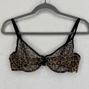 Gossard‎ Leopard Print Sheer Bra Black Trim Underwire 34D Womens